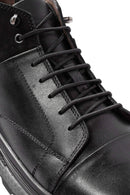 Men's Black Lace-Up Leather High Top Sneakers | Derimod