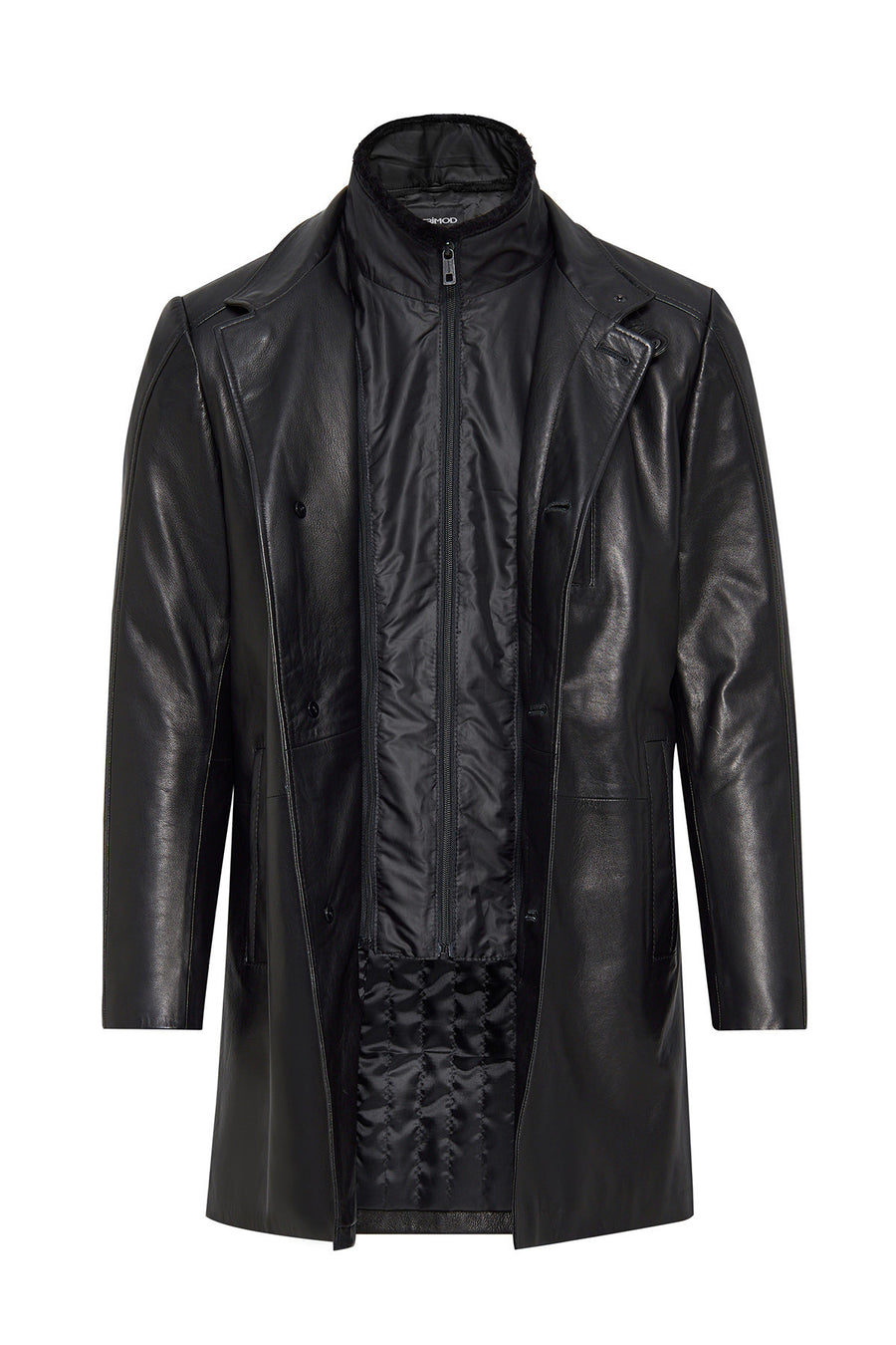 Barella Men's Black Collar Furry Leather Trench Coat