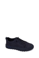 Male Navy Blue Lace-Up Thick-Soled Nubuck Leather Sneaker | Derimod