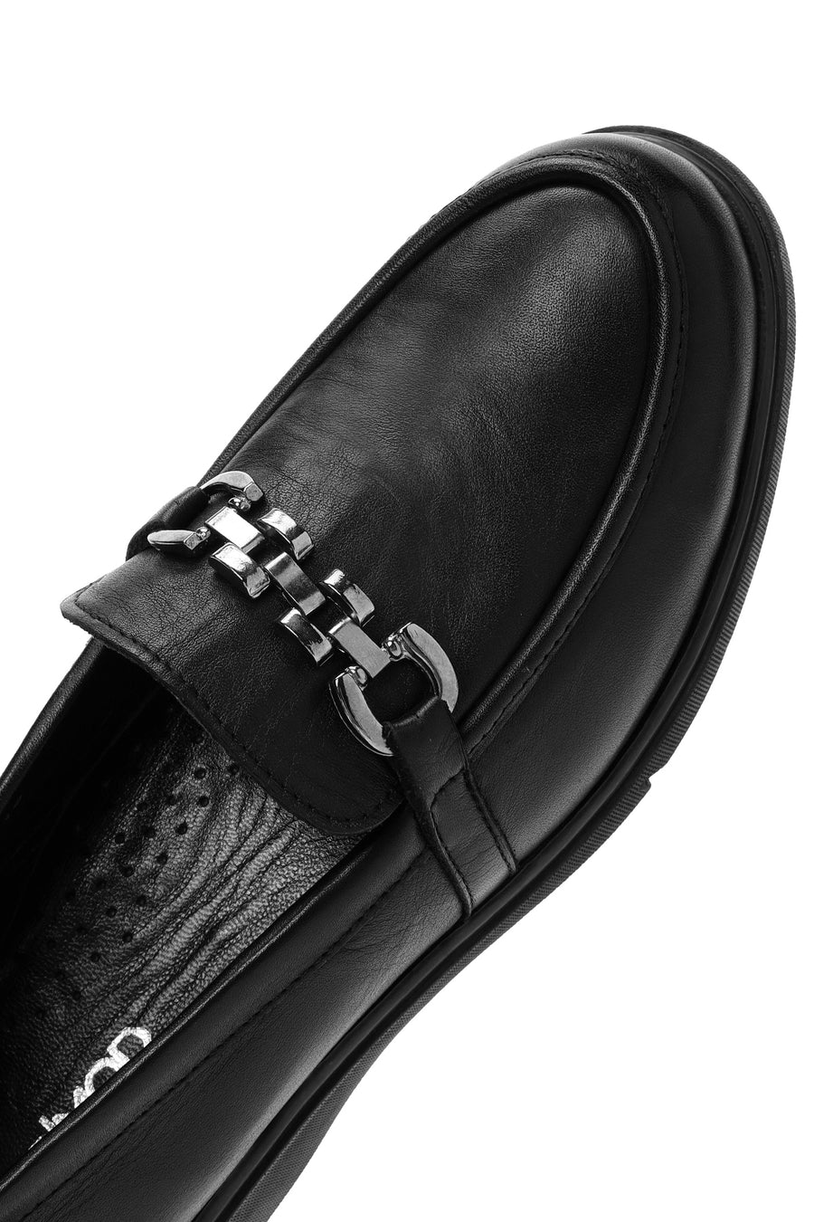 Kadın Siyah Tokalı Deri Comfort Loafer