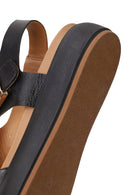 Woman Black Buckled Thick-Soled Leather Sandal | Derimod