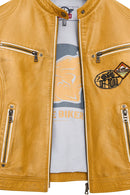 Champs Women's Yellow Embroidered Short Leather Jacket | Derimod