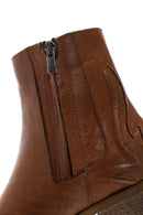 Women's Tan Leather Heeled Cowboy Boots | Derimod