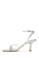 Women's Silver Ankle Strap Stone Thin Heel Sandals | Derimod