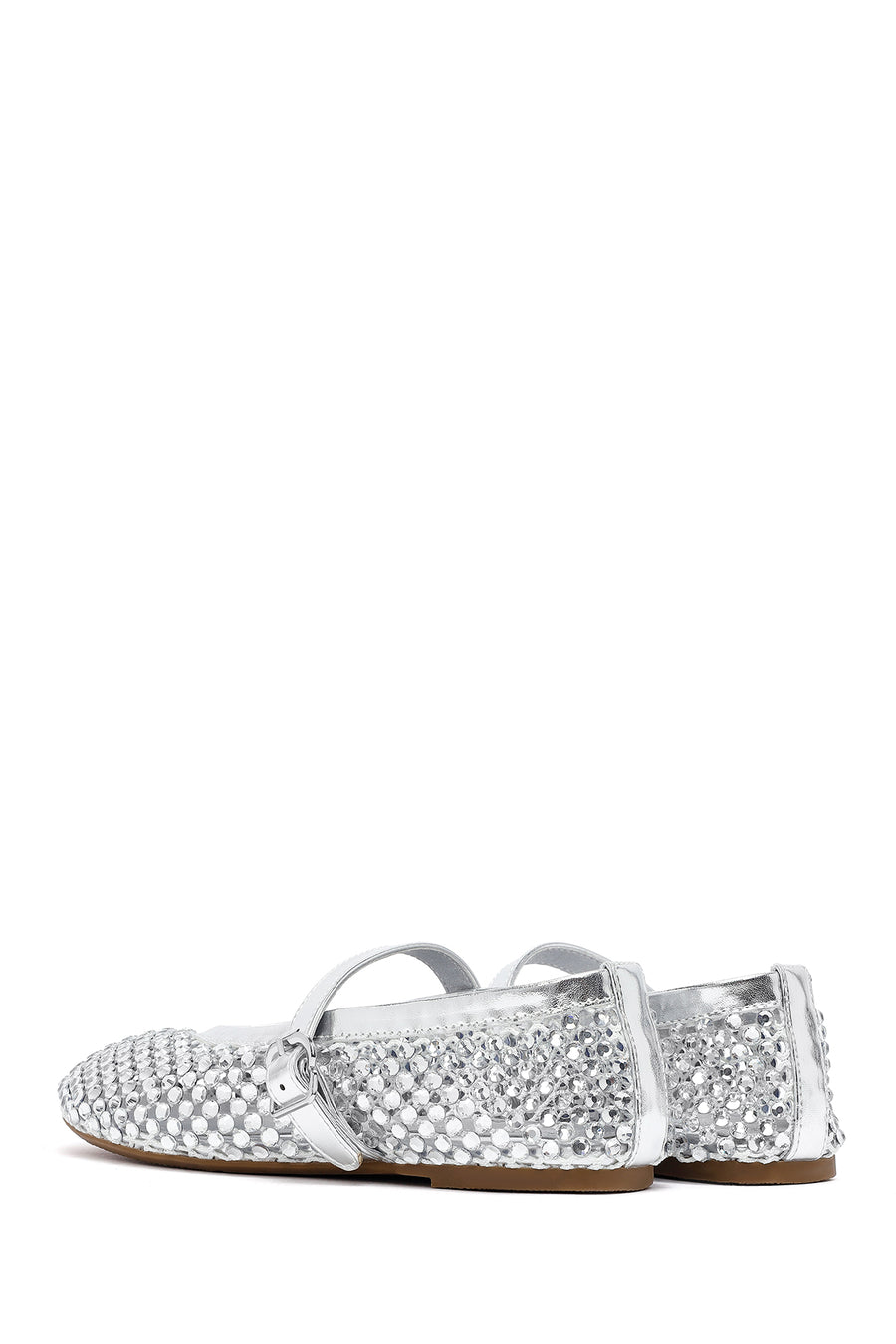 Women's Silver Mesh Embellished Ballet Flats