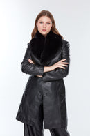 Christina Women's Black Plus Size Leather Coat | Derimod