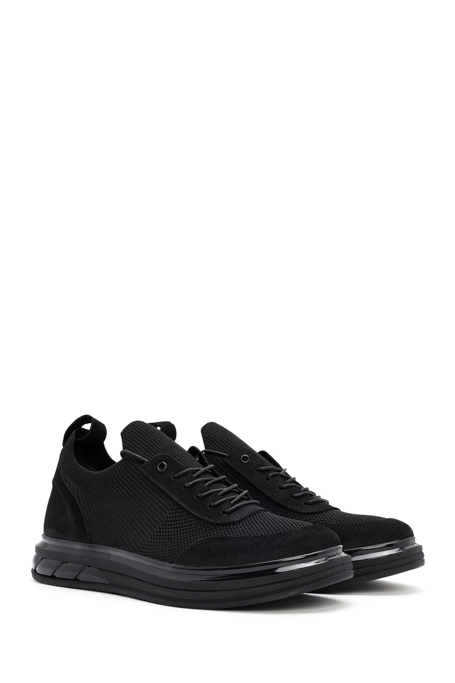 Men's Black Thick Sole Lace Up Fabric Sneaker