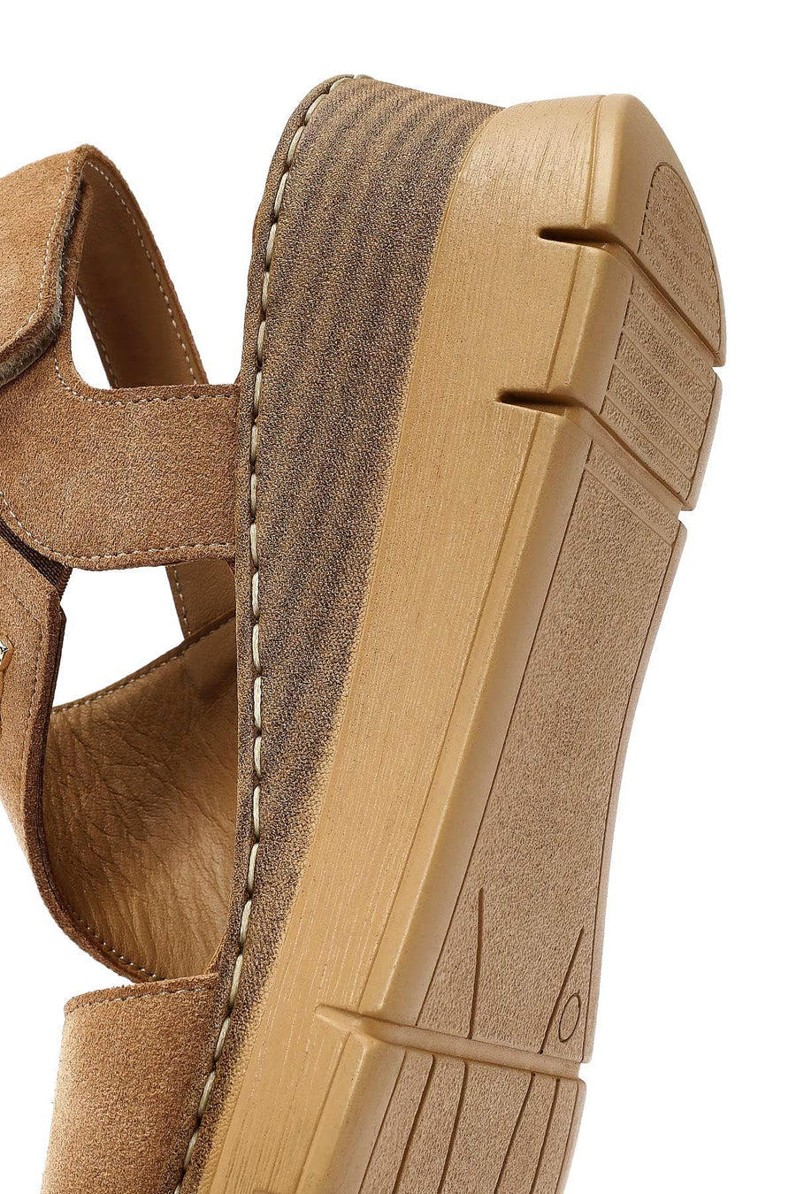 Women's Tan Suede Leather Wedge Heeled Ankle Buckle Comfort Sandals