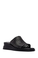 Women's Black Metallic Leather Comfort Slippers | Derimod