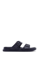 Men's Navy Blue Double Buckle Slippers | Derimod