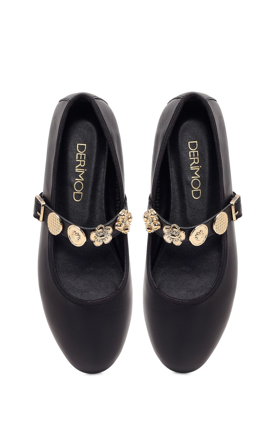 Women's Black Buckle Leather Ballerinas