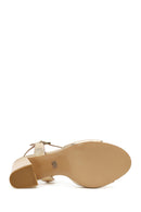Women's Gold Ankle Buckle Chunky Heel Metallic Leather Sandals | Derimod