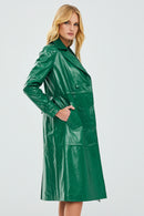 Beyonce Women's Green Leather Trench Coat | Derimod