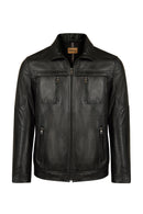 Karl Male Black Zip Closure Notched Collar Leather Jacket | Derimod