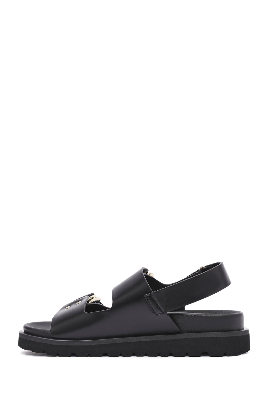 Women's Black Strappy Thick Soled Sandals