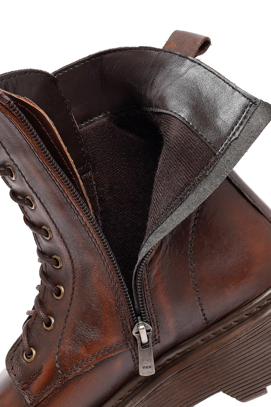 Women's Brown Lace-Up Zipper Thick-Soled Leather Combat Boots