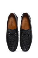 Men's Black Leather Braided Buckle Loafer | Derimod