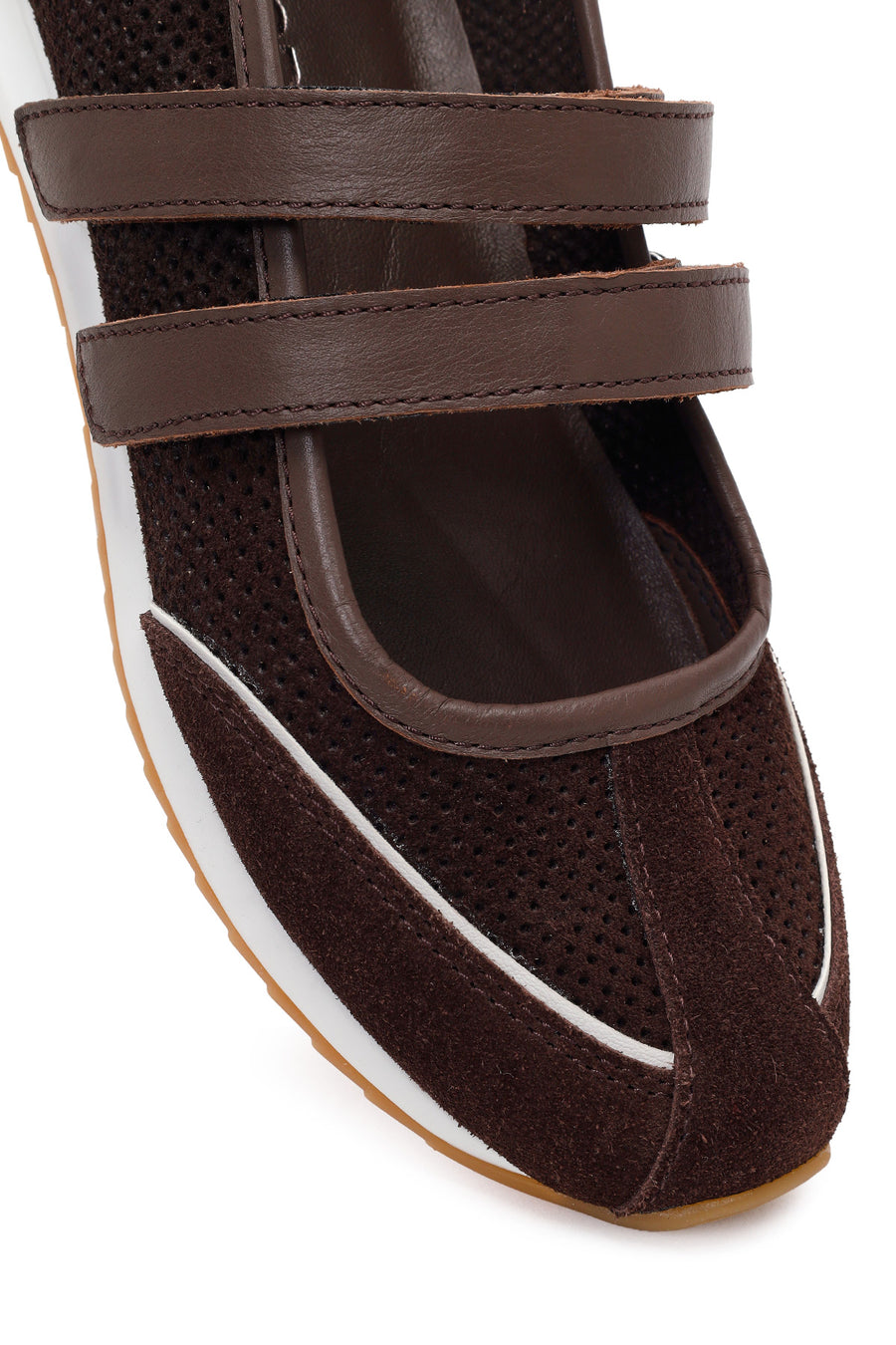 Women's Brown Strapped Suede Leather Ballet Flats