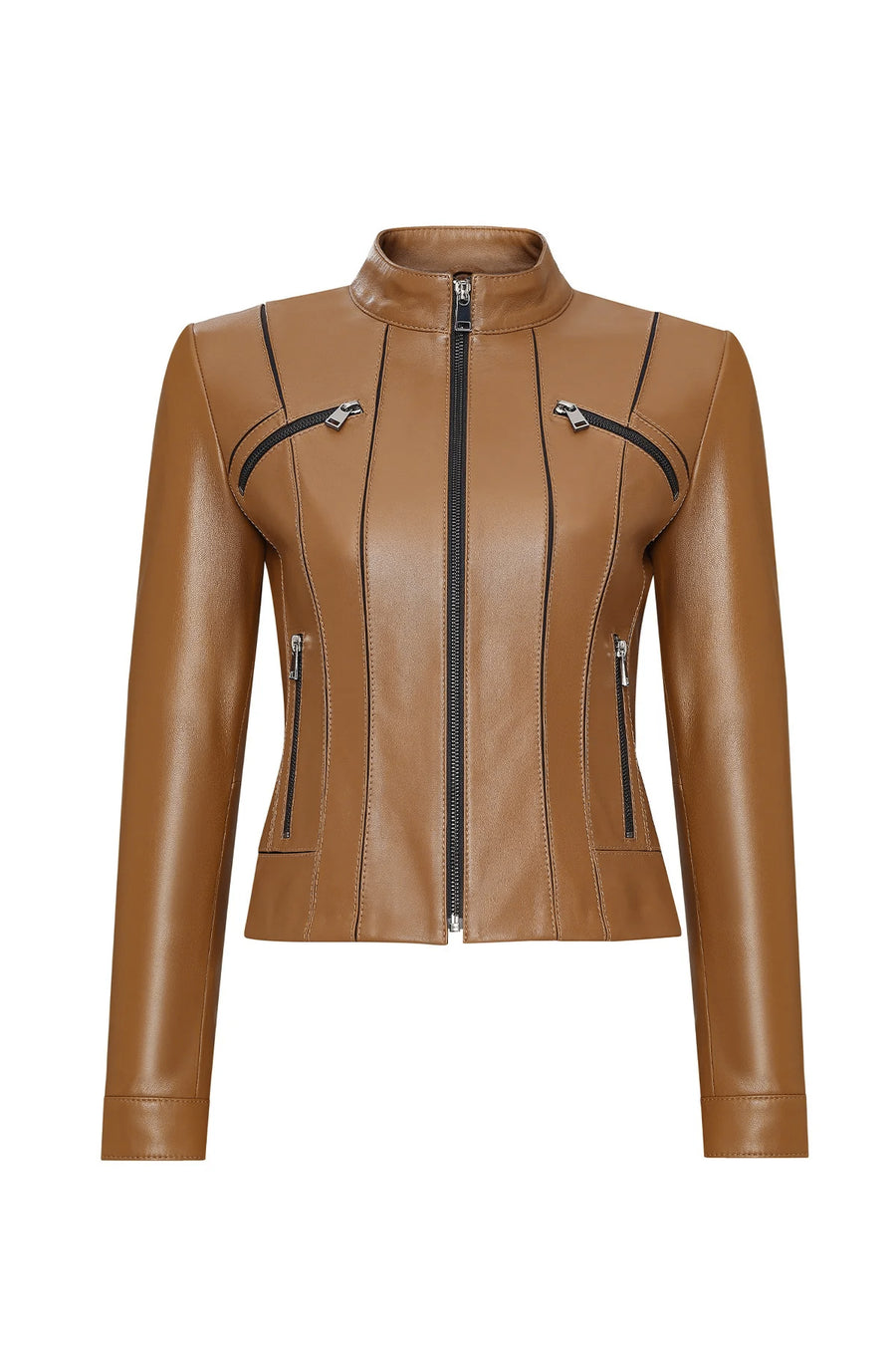 Linda Women's Camel Short Leather Jacket