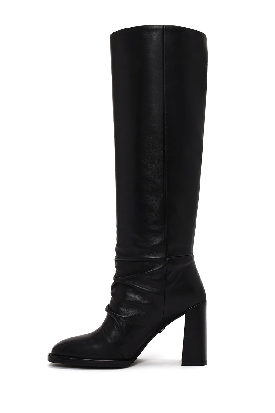 Woman Black Thick-Heeled Leather Boots