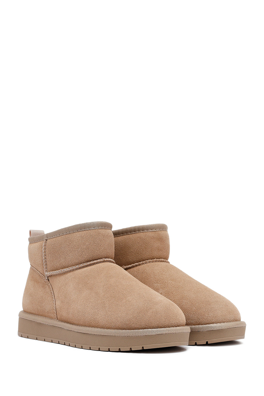 Kadın Bej Kürklü Süet Deri Teddy Bot