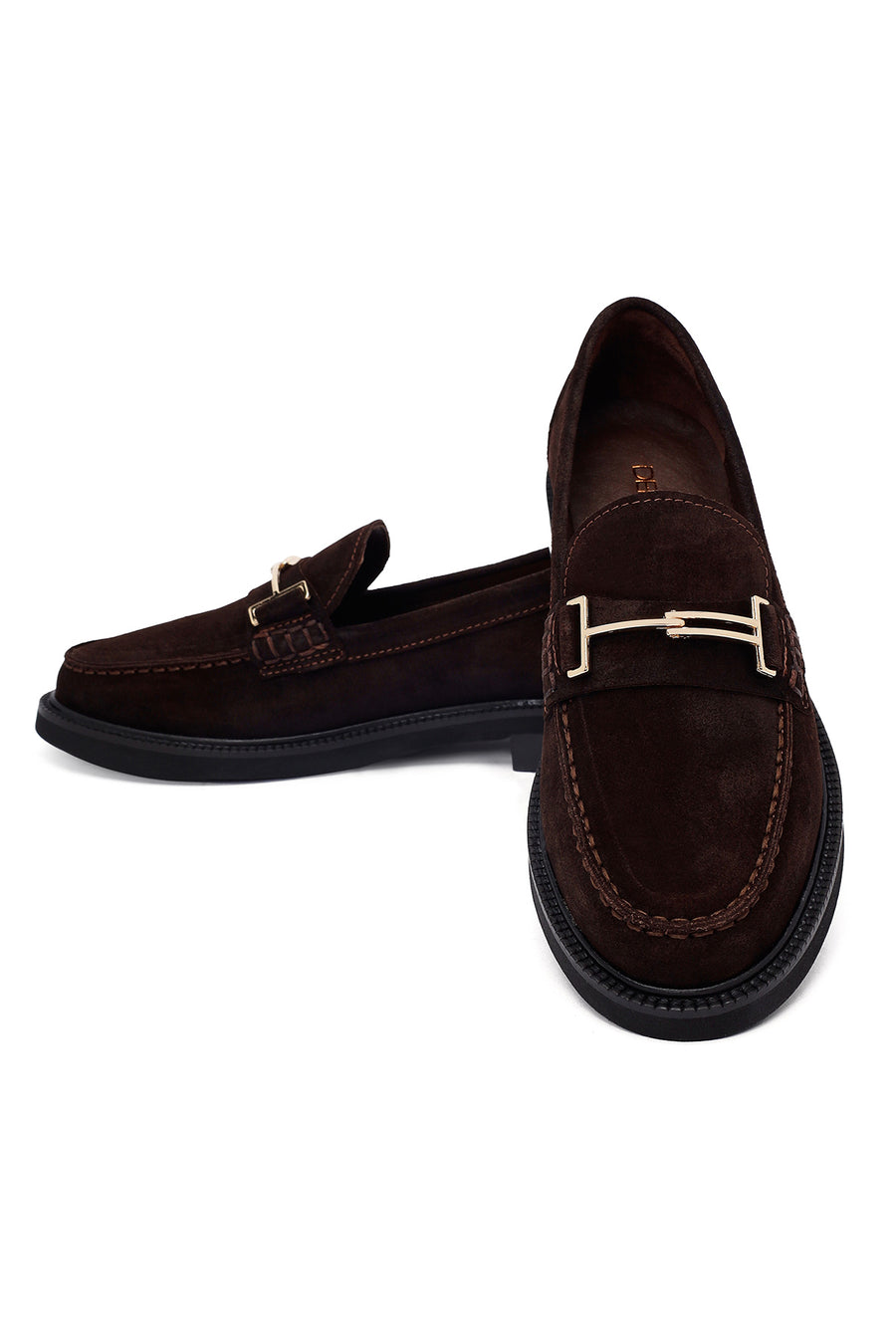 Kadın Kahverengi Tokalı Süet Deri Maskülen Loafer
