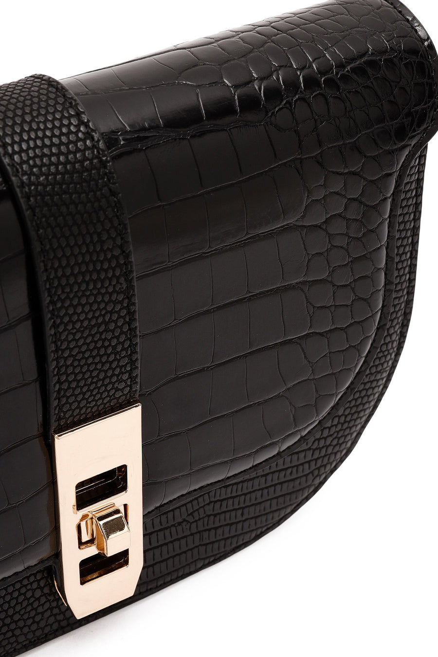 Women's Black Long Strap Crocodile Patterned Shoulder Bag