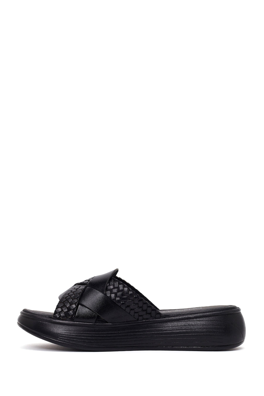 Woman Black Thick-Soled Leather Slipper