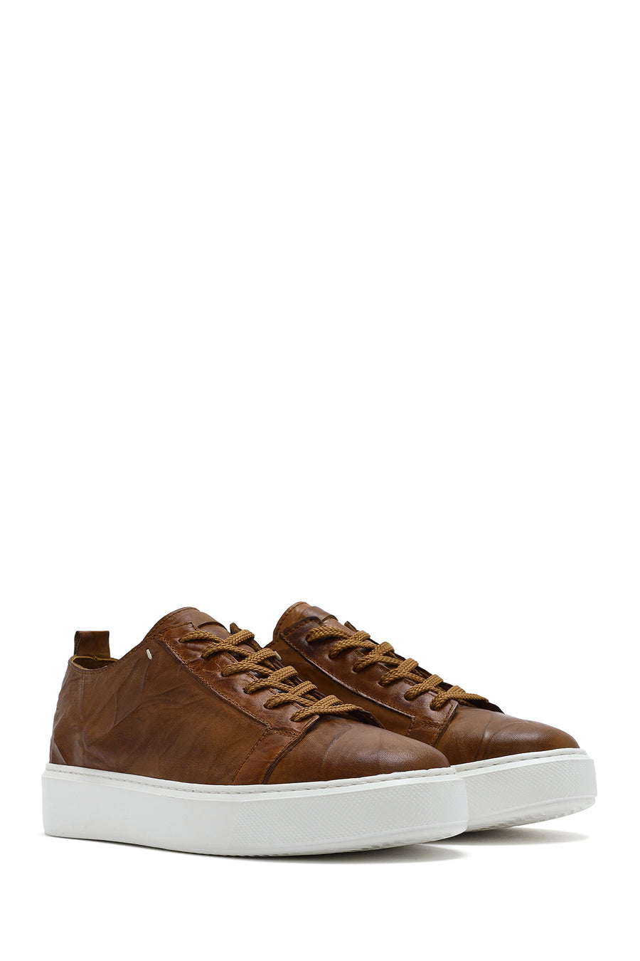 Men's Tan Lace-Up Chunky Sole Printed Leather Sneaker