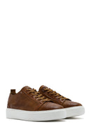 Men's Tan Lace-up Thick-Sole Leather Sneaker | Derimod