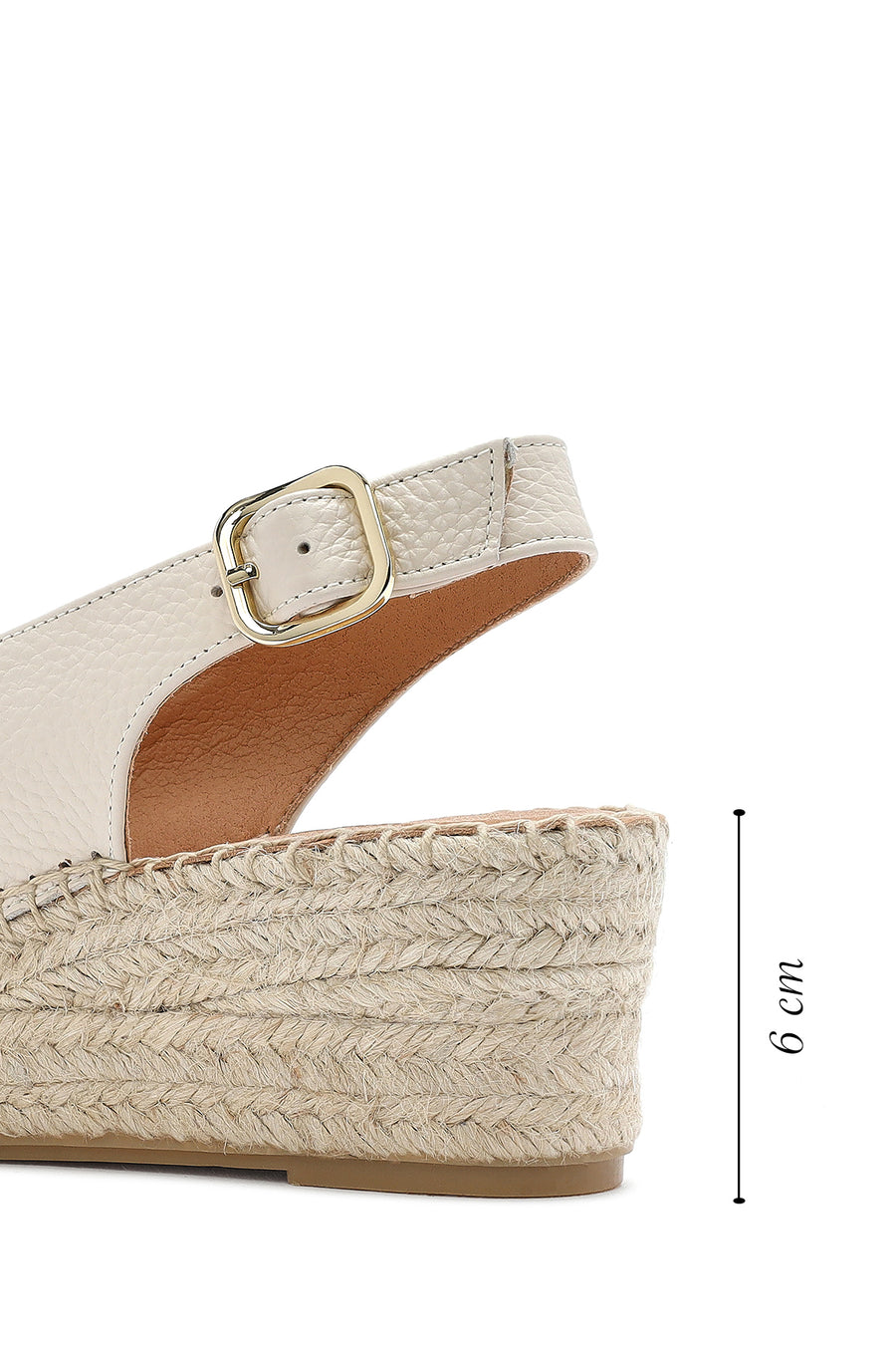 Women's Cream Ankle Buckle Wedge Heel Leather Espadrille Sandals