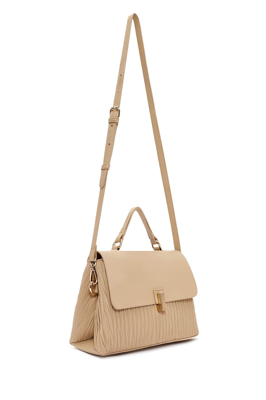 Women's Beige Long Strap Handbag with Accessory Detail