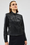 Gigi Women's Black Short Leather Jacket | Derimod