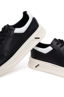 Erkek Siyah Bağcıklı Kalın Deri Sneaker | Derimod