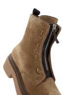 Women's Brown Suede Leather Zippered Flat Boots | Derimod