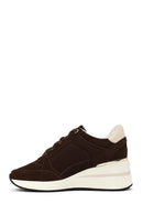 Woman Brown Lace-Up Wedge-Heel Suede Shoe | Derimod