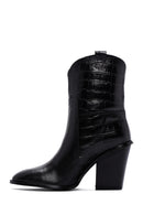 Women's Black Leather Heeled Cowboy Boots | Derimod