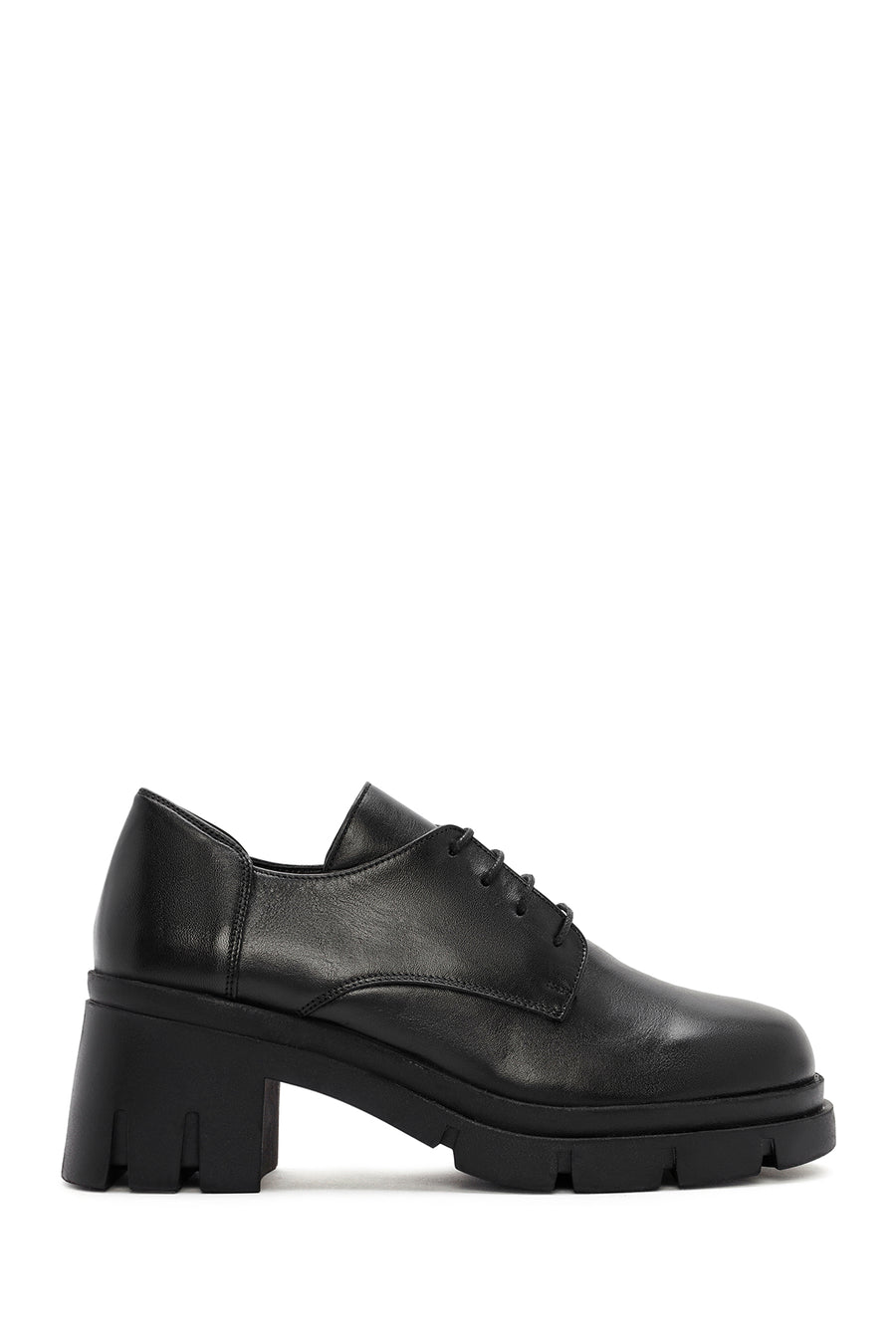 Women's Black Lace-Up Thick Heel Leather Masculine Classic Shoes 24WFD413618 | Derimod