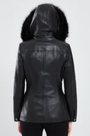 Lavinia Women's Black Hooded Fur Leather Coat | Derimod