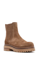Women's Tan Suede Leather Chelsea Boots | Derimod