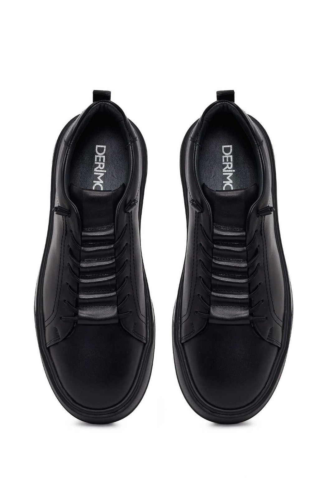 Erkek Siyah Bağcıklı Deri Sneaker