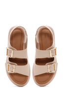 Women's Beige Double Buckle Comfort Sandals | Derimod