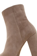 Women's Mink Thick Heeled Zippered Suede Leather Boots | Derimod