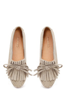 Woman Beige Tasselled Suede Leather Loafers | Derimod