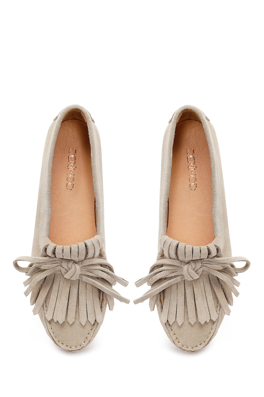 Woman Beige Tasselled Suede Leather Loafers