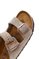 Birkenstock Kadın Vizon Süet Deri Çift Tokalı Arizona Sfb Düz Terlik | Derimod