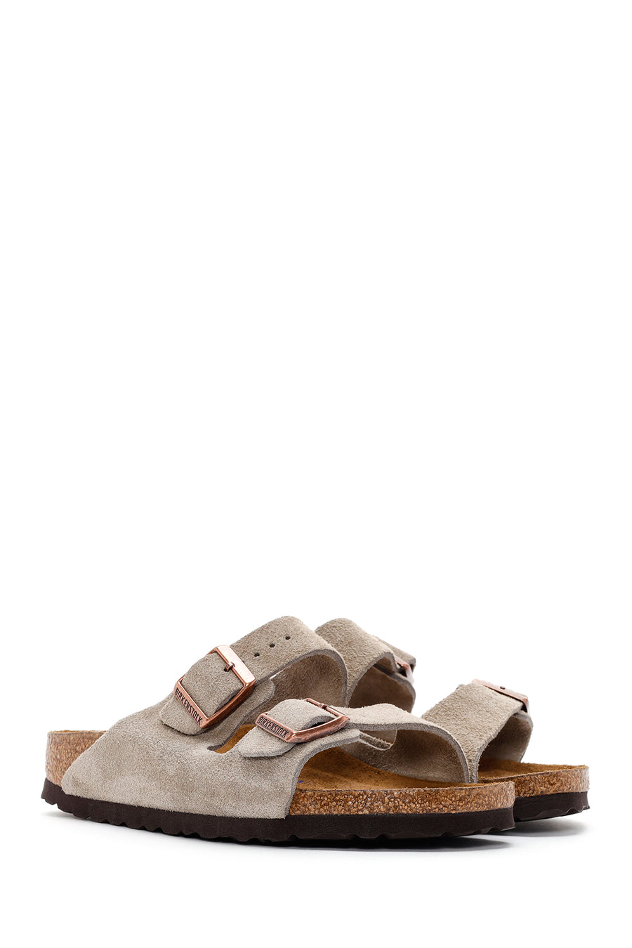 Birkenstock Women's Mink Suede Leather Double Buckle Arizona Sfb Flat Slippers
