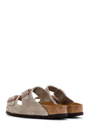 Birkenstock Kadın Vizon Süet Deri Çift Tokalı Arizona Sfb Düz Terlik | Derimod