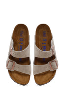 Birkenstock Kadın Vizon Süet Deri Çift Tokalı Arizona Sfb Düz Terlik | Derimod