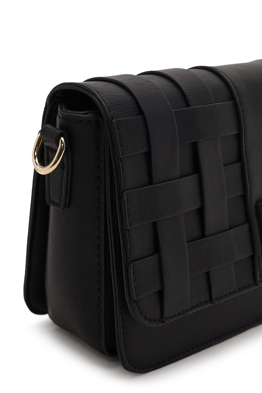 Woman Black Long-Strap Knit Crossbody Bag